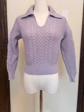 Truth Lilac Collared Cable Knit V-Neck Sweater